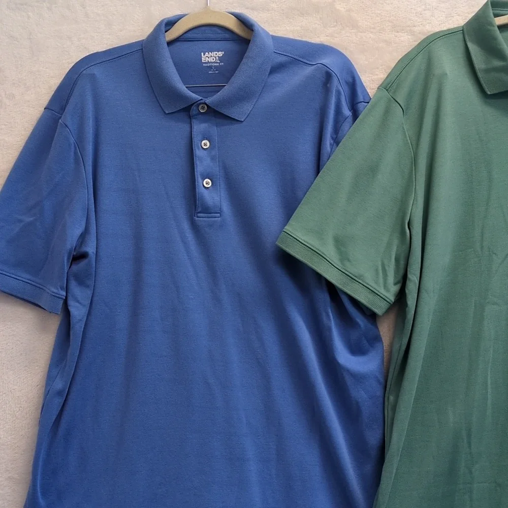 Land's End Men's Green & Blue Polo Classic Fit‎ Shirt Bundle Size L